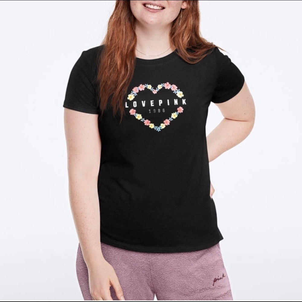 Victoria Secret Pink heart logo love pink short sleeve tee